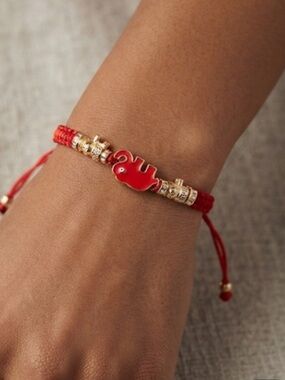 Red Elephant Charm Braided Bracelet